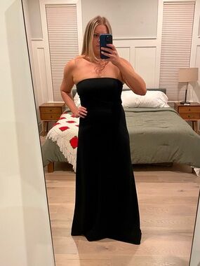 BHLDN Everly Strapless Crepe A-Line Black Evening Gown
